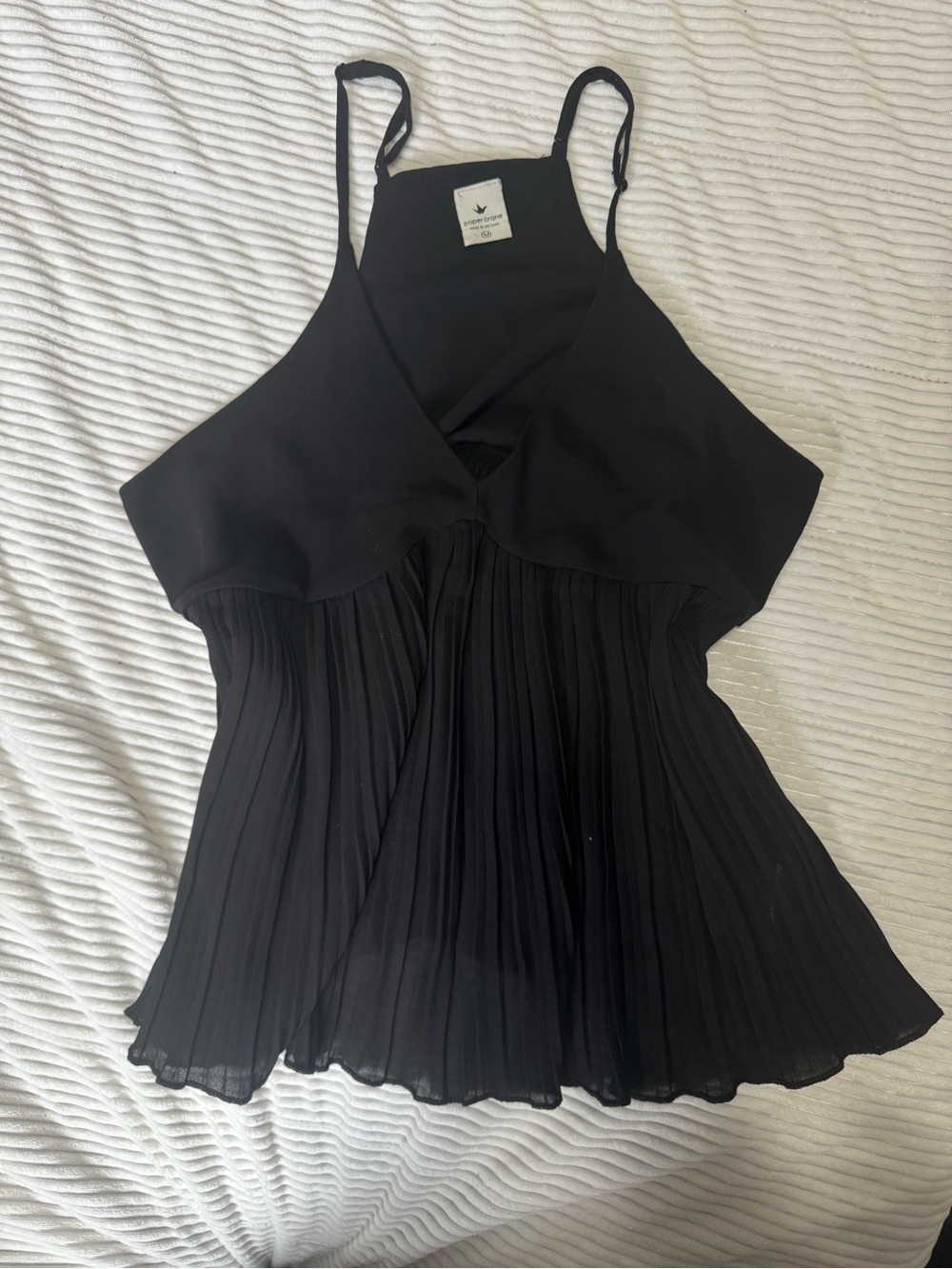 Paper Crane Black Pleated Halter Camisole